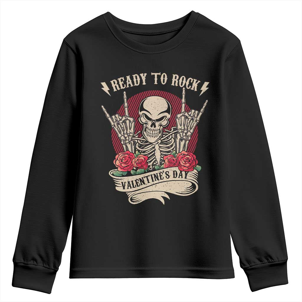 Funny Skeleton Ready To Rock Valentine's Day Youth Sweatshirt TS09 Black Print Your Wear