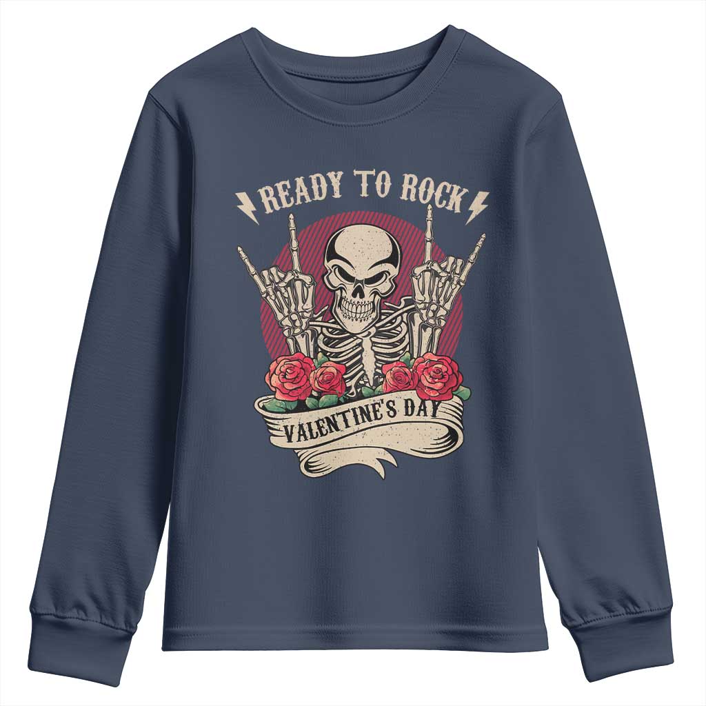 Funny Skeleton Ready To Rock Valentine's Day Youth Sweatshirt TS09 Navy Print Your Wear