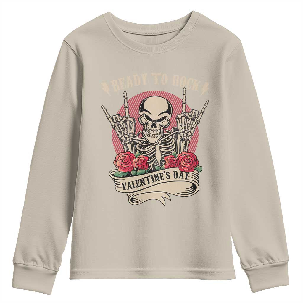 Funny Skeleton Ready To Rock Valentine's Day Youth Sweatshirt TS09 Sand Print Your Wear