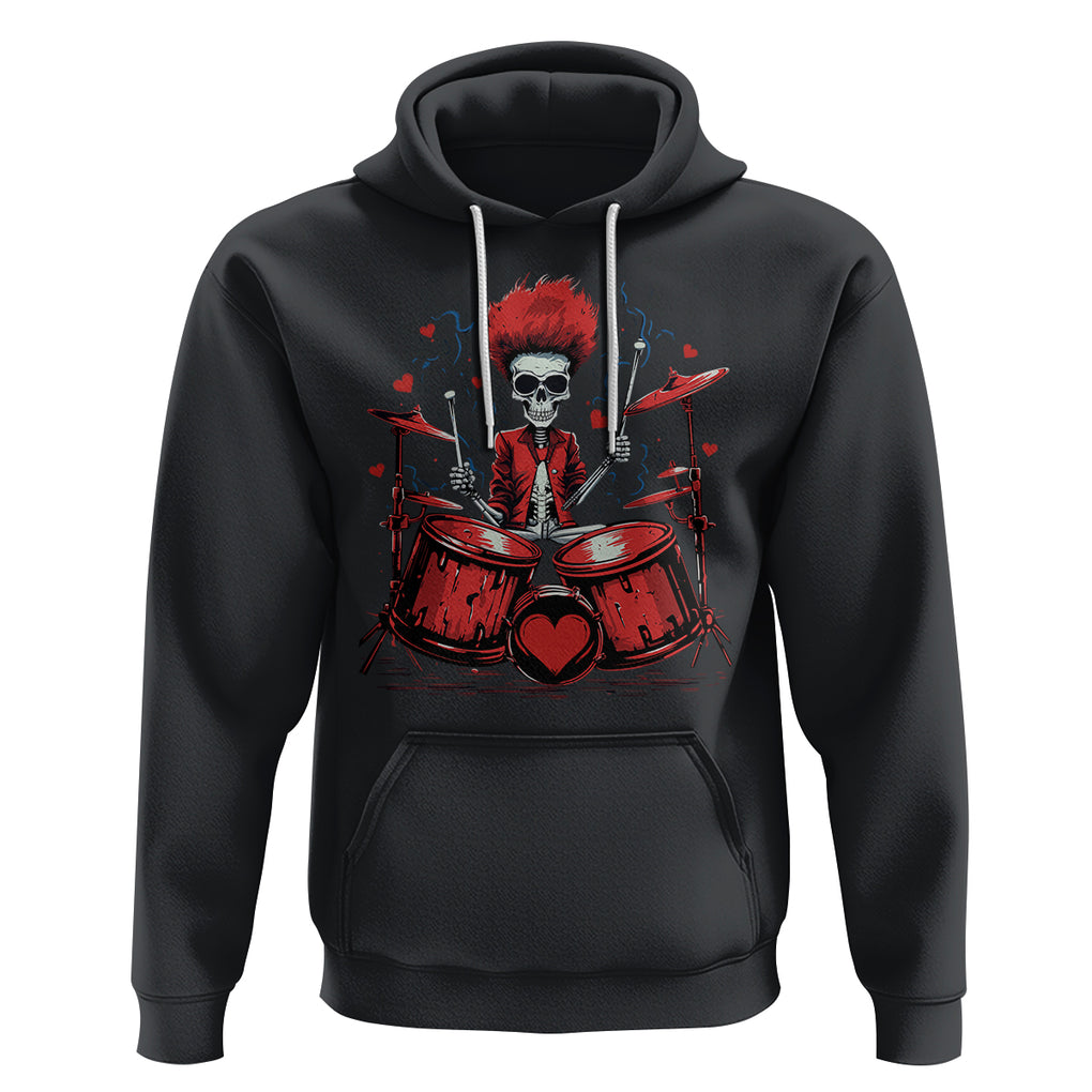 Valentine's Day Hoodie Cool Skeleton Drummer Rock Lover TS09 Black Printyourwear