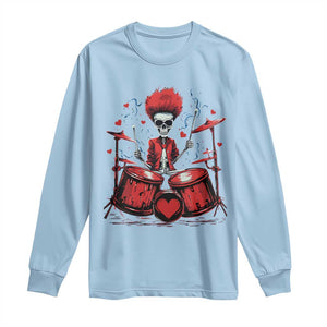 Valentine's Day Long Sleeve Shirt Cool Skeleton Drummer Rock Lover TS09 Light Blue Print Your Wear