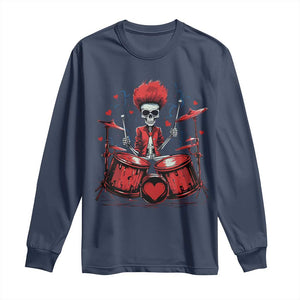 Valentine's Day Long Sleeve Shirt Cool Skeleton Drummer Rock Lover TS09 Navy Print Your Wear