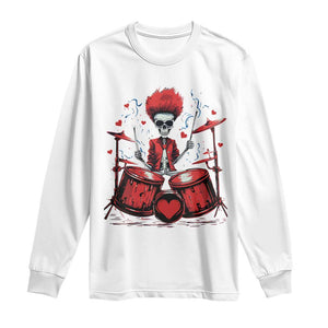 Valentine's Day Long Sleeve Shirt Cool Skeleton Drummer Rock Lover TS09 White Print Your Wear