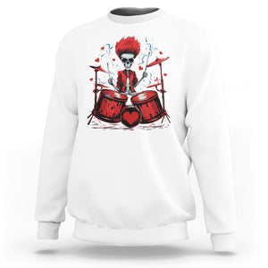 Valentine's Day Sweatshirt Cool Skeleton Drummer Rock Lover TS09 White Printyourwear