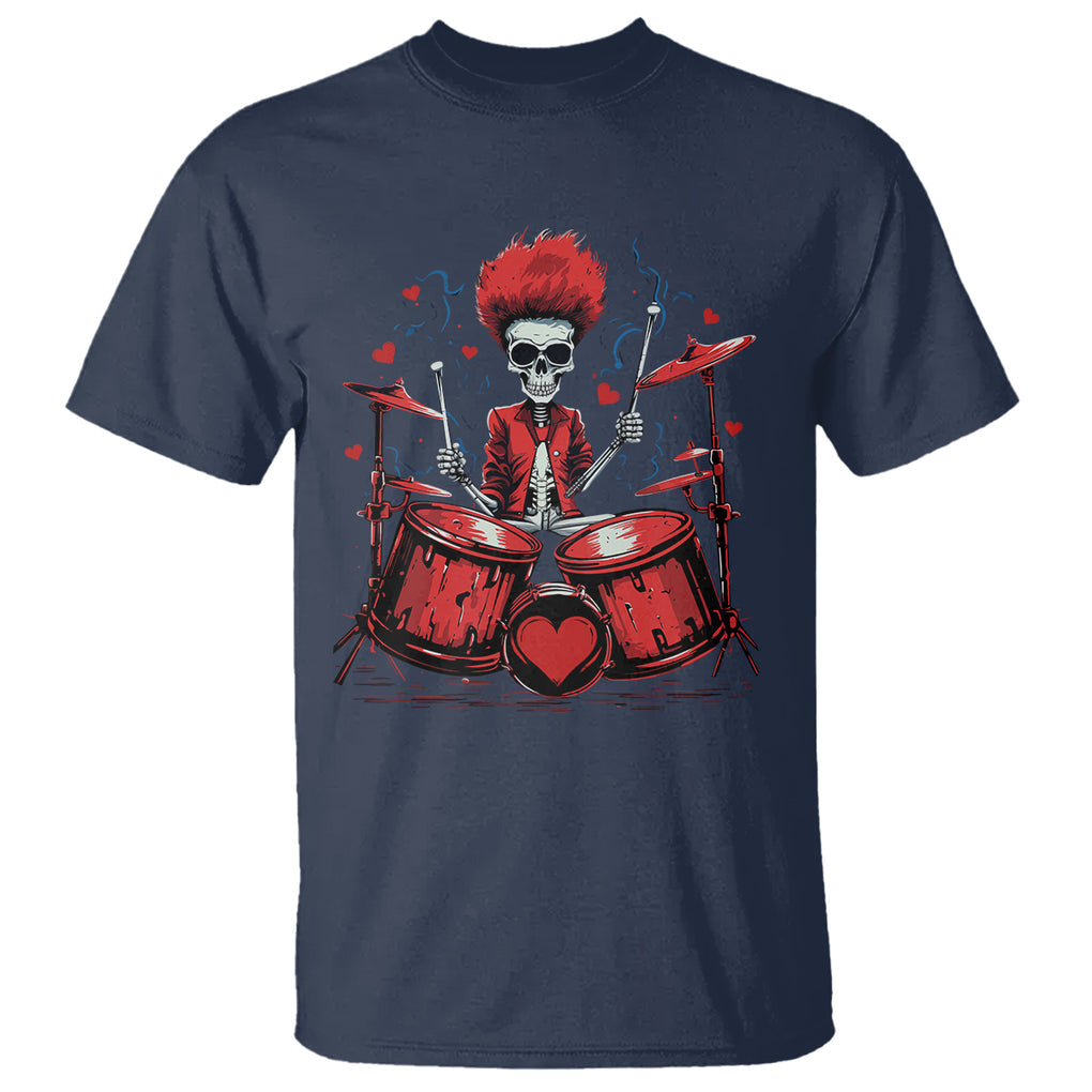 Valentine's Day T Shirt Cool Skeleton Drummer Rock Lover TS09 Navy Printyourwear