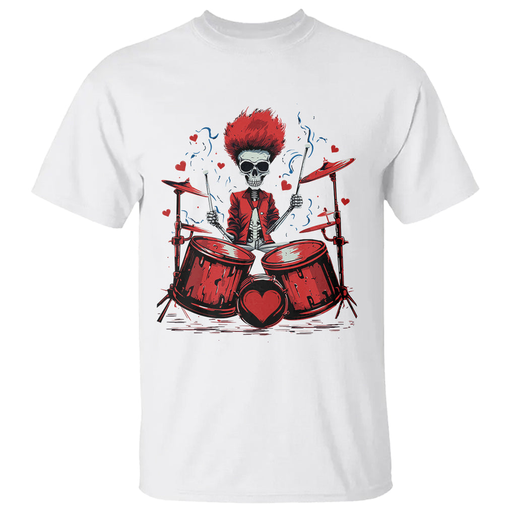 Valentine's Day T Shirt Cool Skeleton Drummer Rock Lover TS09 White Printyourwear