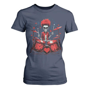 Valentine's Day T Shirt For Women Cool Skeleton Drummer Rock Lover TS09 Navy Print Your Wear