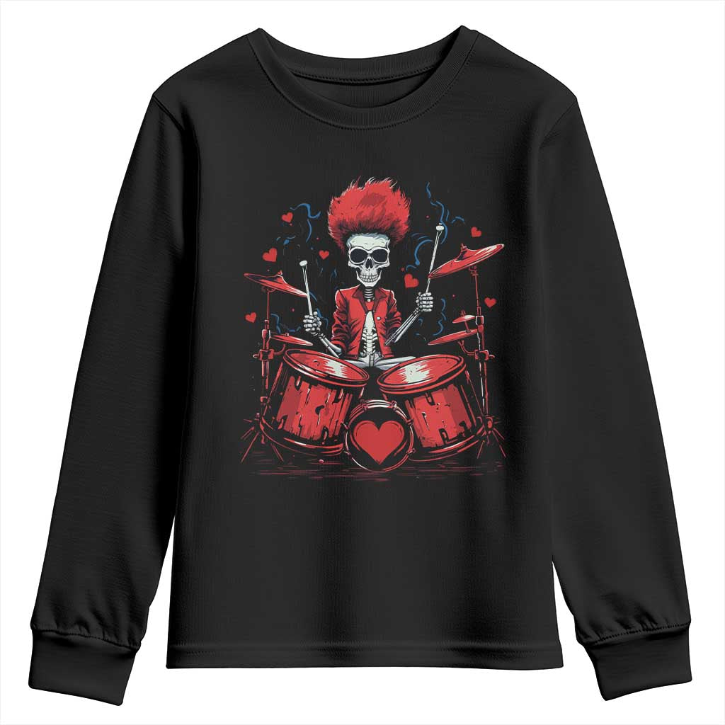 Valentine's Day Youth Sweatshirt Cool Skeleton Drummer Rock Lover TS09 Black Print Your Wear