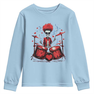 Valentine's Day Youth Sweatshirt Cool Skeleton Drummer Rock Lover TS09 Light Blue Print Your Wear