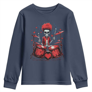 Valentine's Day Youth Sweatshirt Cool Skeleton Drummer Rock Lover TS09 Navy Print Your Wear