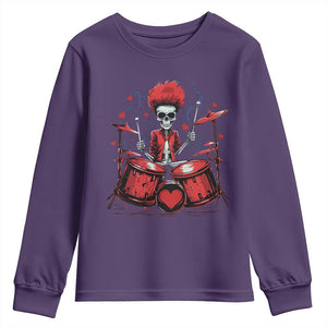 Valentine's Day Youth Sweatshirt Cool Skeleton Drummer Rock Lover TS09 Purple Print Your Wear