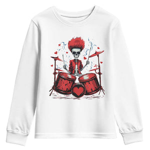 Valentine's Day Youth Sweatshirt Cool Skeleton Drummer Rock Lover TS09 White Print Your Wear