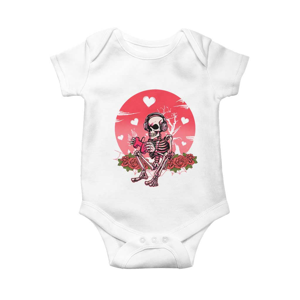 Anti Valentine's Day Baby Onesie Skeleton Gamer Video Game TS09 White Print Your Wear