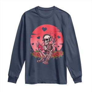 Anti Valentine's Day Long Sleeve Shirt Skeleton Gamer Video Game TS09 Navy Print Your Wear