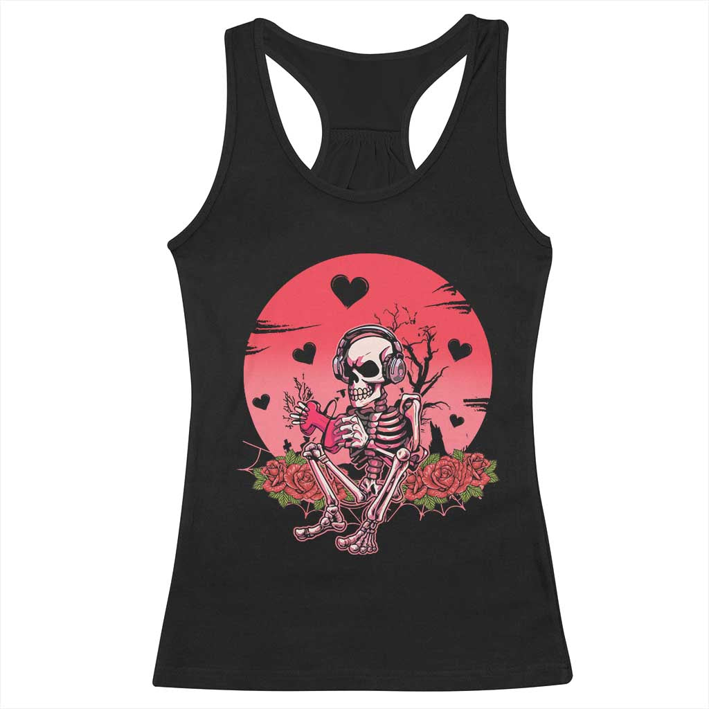 Anti Valentine's Day Racerback Tank Top Skeleton Gamer Video Game TS09 Black Print Your Wear