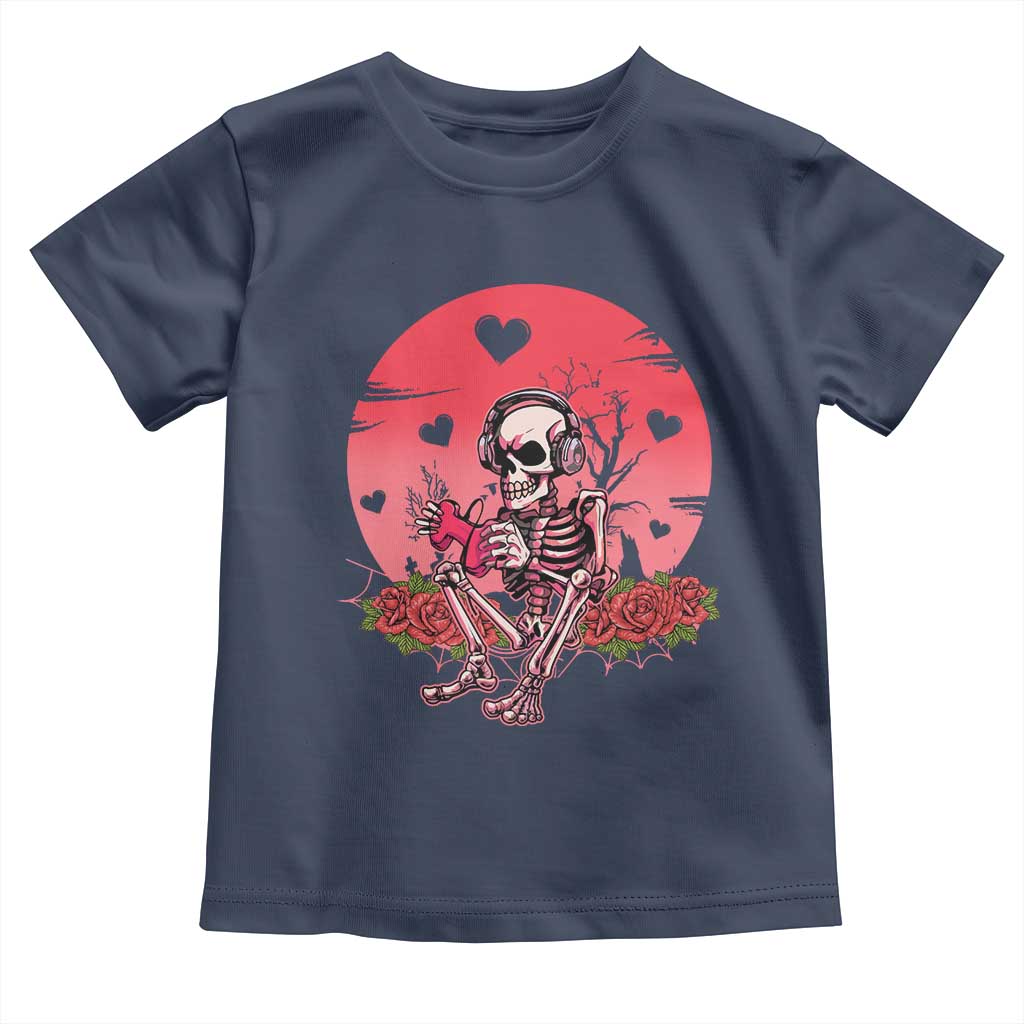 Anti Valentine's Day Toddler T Shirt Skeleton Gamer Video Game TS09 Navy Print Your Wear