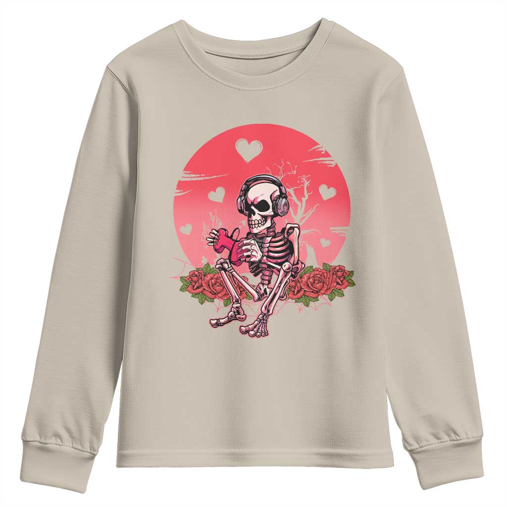 Anti Valentine's Day Youth Sweatshirt Skeleton Gamer Video Game TS09 Sand Print Your Wear