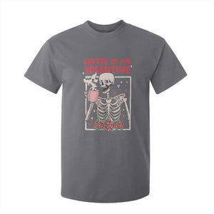 Valentine's Day T Shirt For Kid Coffee Is My Valentine Funny Skeleton TS09 Charcoal Print Your Wear