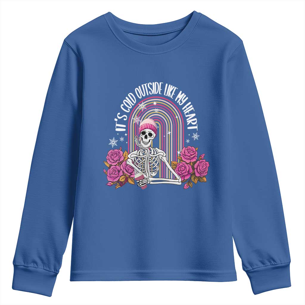 Anti Valentine's Day Youth Sweatshirt It's Cold Outside Like My Heart Skeleton TS09 Royal Blue Print Your Wear