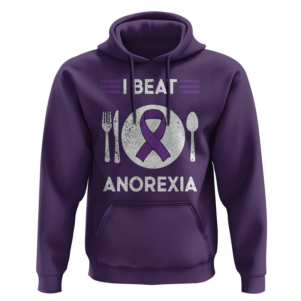 I Beat Anorexia Purple Ribbon Eating Disorder Hoodie TS09 Purple Printyourwear