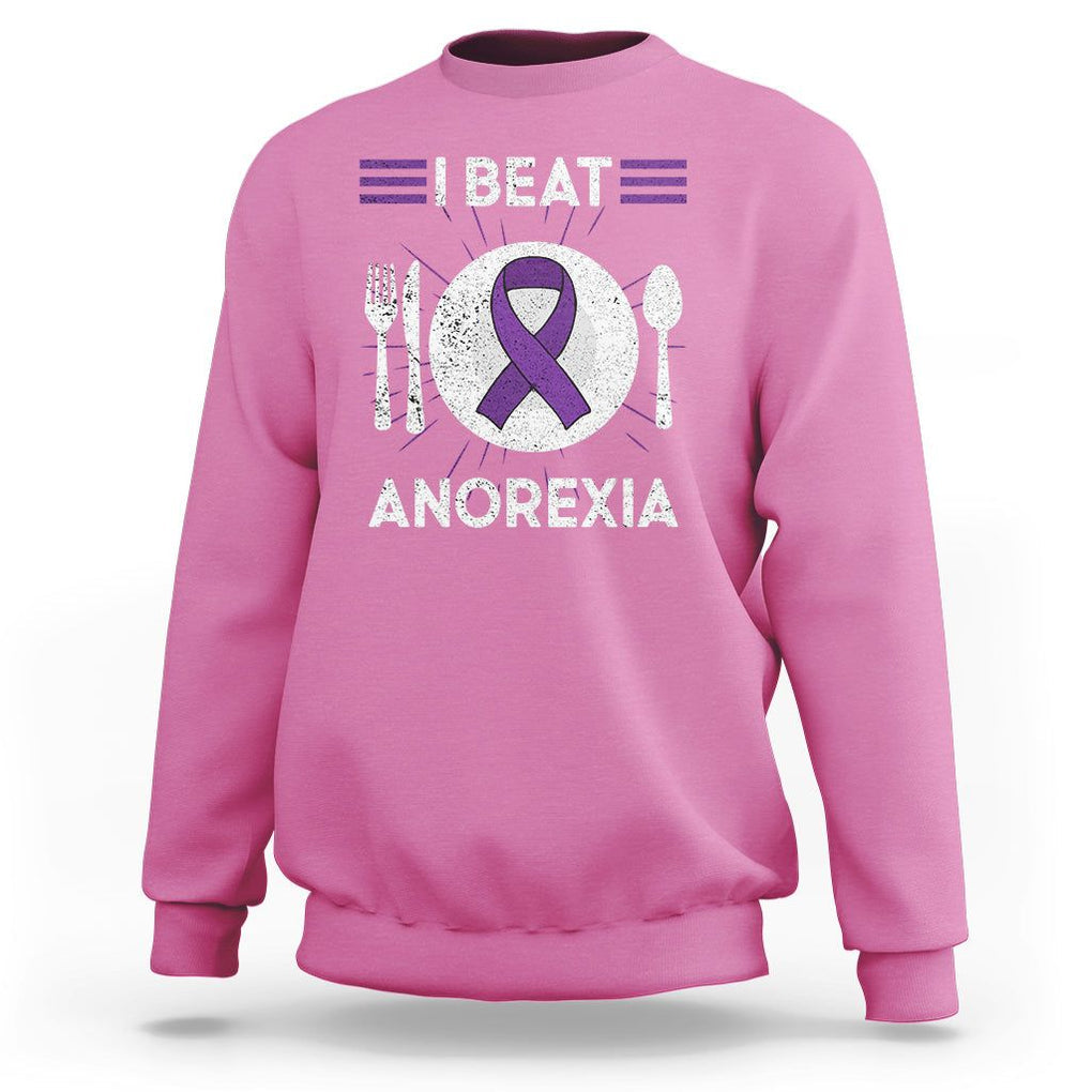 I Beat Anorexia Purple Ribbon Eating Disorder Sweatshirt TS09 Azalea Printyourwear
