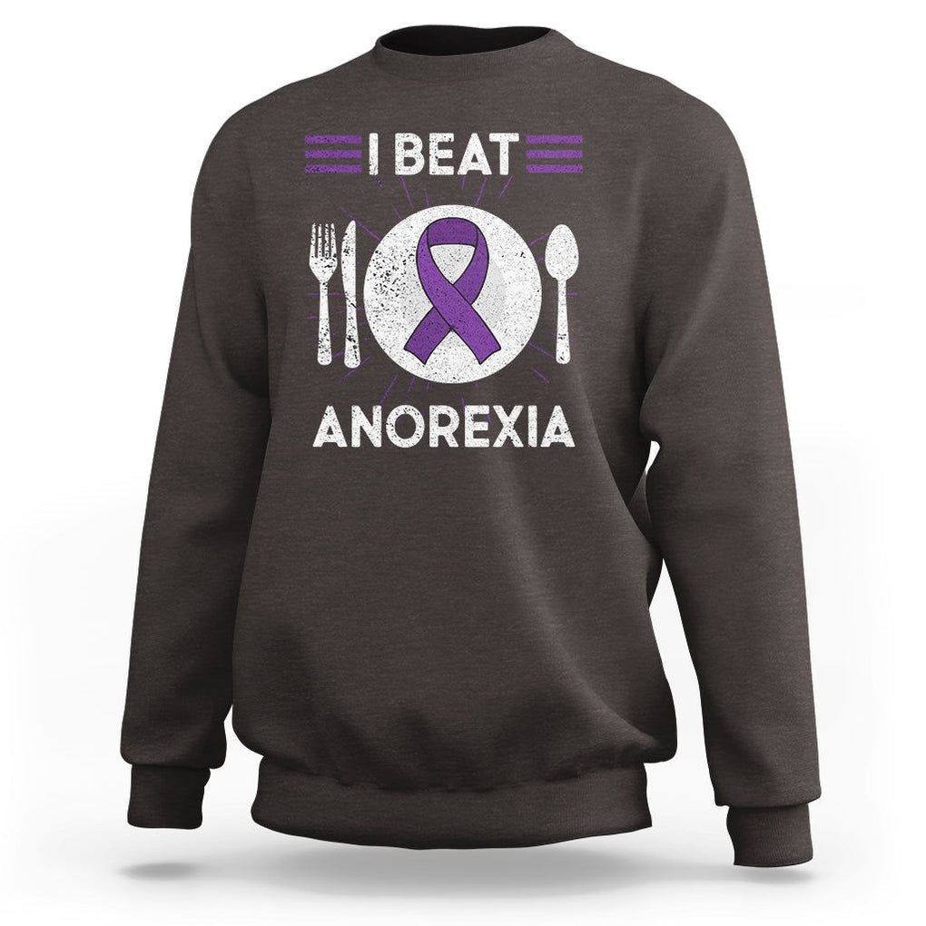 I Beat Anorexia Purple Ribbon Eating Disorder Sweatshirt TS09 Dark Chocolate Printyourwear