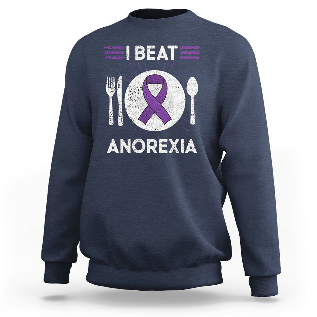 I Beat Anorexia Purple Ribbon Eating Disorder Sweatshirt TS09 Navy Printyourwear
