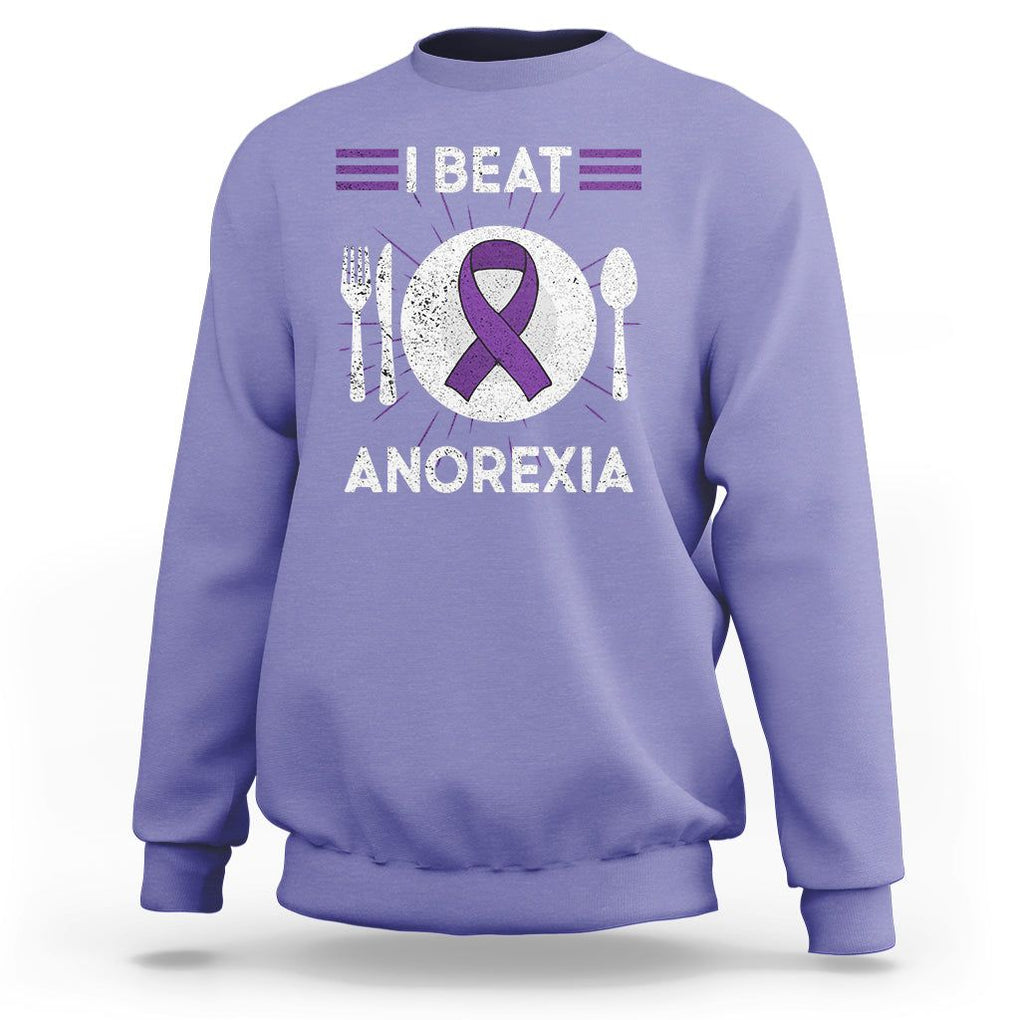 I Beat Anorexia Purple Ribbon Eating Disorder Sweatshirt TS09 Violet Printyourwear