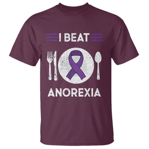 I Beat Anorexia Purple Ribbon Eating Disorder T Shirt TS09 Maroon Printyourwear