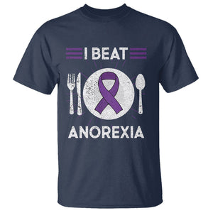 I Beat Anorexia Purple Ribbon Eating Disorder T Shirt TS09 Navy Printyourwear