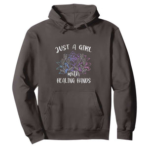 Masseuse Hoodie Just a Girl with Healing Hands Massage Therapy TS09 Dark Chocolate Print Your Wear