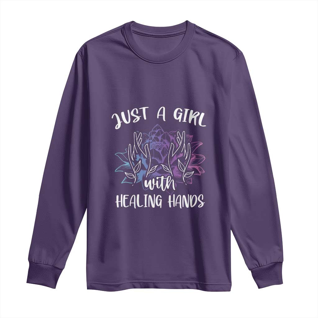 Masseuse Long Sleeve Shirt Just a Girl with Healing Hands Massage Therapy TS09 Purple Print Your Wear
