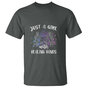 Masseuse T Shirt Just a Girl with Healing Hands Massage Therapy TS09 Dark Heather Print Your Wear