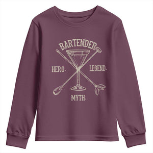 Bartender Hero Myth Legend Youth Sweatshirt TS09 Maroon Print Your Wear