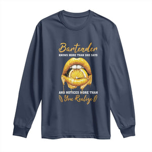 Bartender Long Sleeve Shirt Knows More Than She Says TS09 Navy Print Your Wear