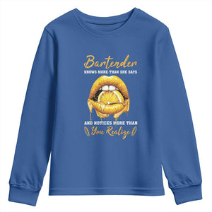 Bartender Youth Sweatshirt Knows More Than She Says TS09 Royal Blue Print Your Wear