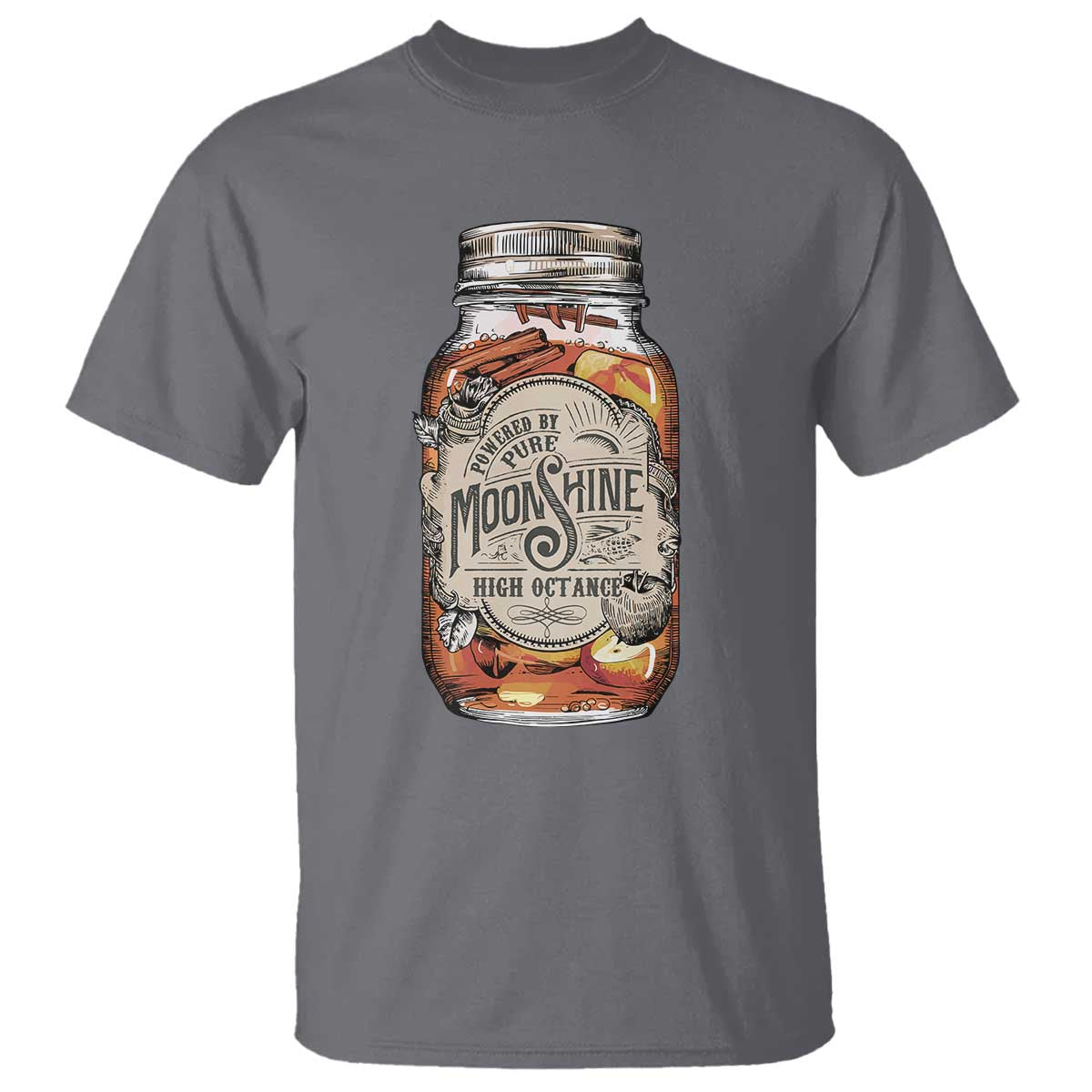 Drinking Powered By Pure Moonshine T Shirt TS09 Charcoal Print Your Wear