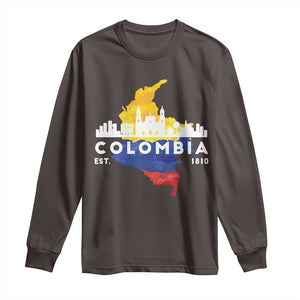 Colombian Pride Long Sleeve Shirt Colombia Est. 1810 TS09 Dark Chocolate Print Your Wear