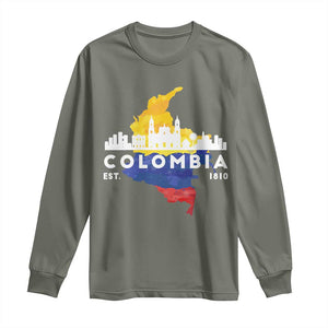 Colombian Pride Long Sleeve Shirt Colombia Est. 1810 TS09 Military Green Print Your Wear