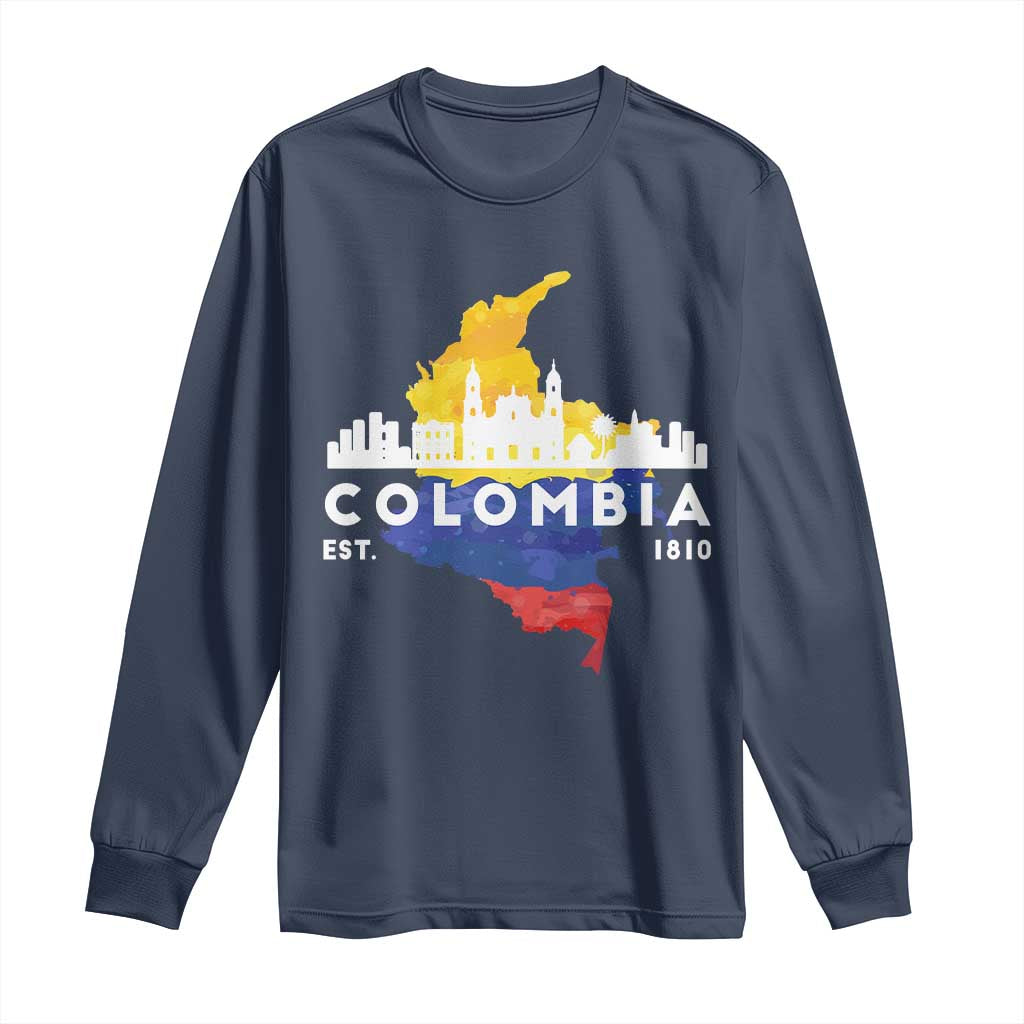 Colombian Pride Long Sleeve Shirt Colombia Est. 1810 TS09 Navy Print Your Wear