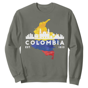 Colombian Pride Sweatshirt Colombia Est. 1810 TS09 Military Green Print Your Wear