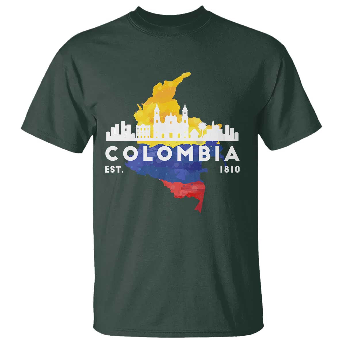 Colombian Pride T Shirt Colombia Est. 1810 TS09 Dark Forest Green Print Your Wear