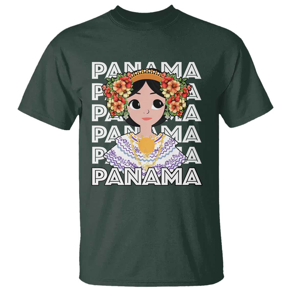 Panamanian Cultural Women T Shirt TS09 Dark Forest Green Print Your Wear