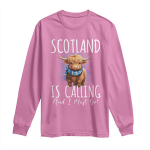 Scotland is Calling and I must Go Highland Cow Long Sleeve Shirt TS09 Azalea Print Your Wear