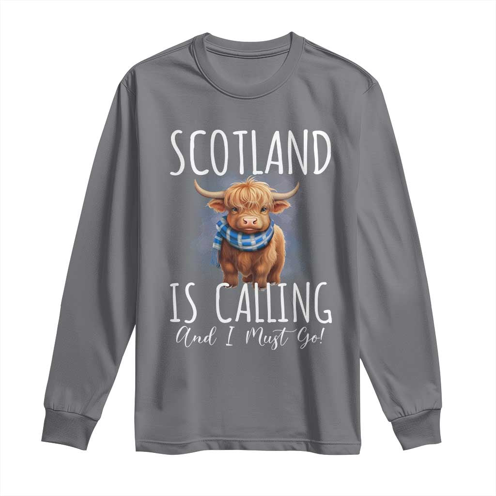 Scotland is Calling and I must Go Highland Cow Long Sleeve Shirt TS09 Charcoal Print Your Wear