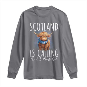 Scotland is Calling and I must Go Highland Cow Long Sleeve Shirt TS09 Charcoal Print Your Wear