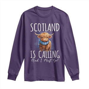 Scotland is Calling and I must Go Highland Cow Long Sleeve Shirt TS09 Purple Print Your Wear