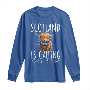 Scotland is Calling and I must Go Highland Cow Long Sleeve Shirt TS09 Royal Blue Print Your Wear