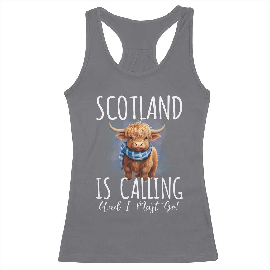 Scotland is Calling and I must Go Highland Cow Racerback Tank Top TS09 Charcoal Print Your Wear
