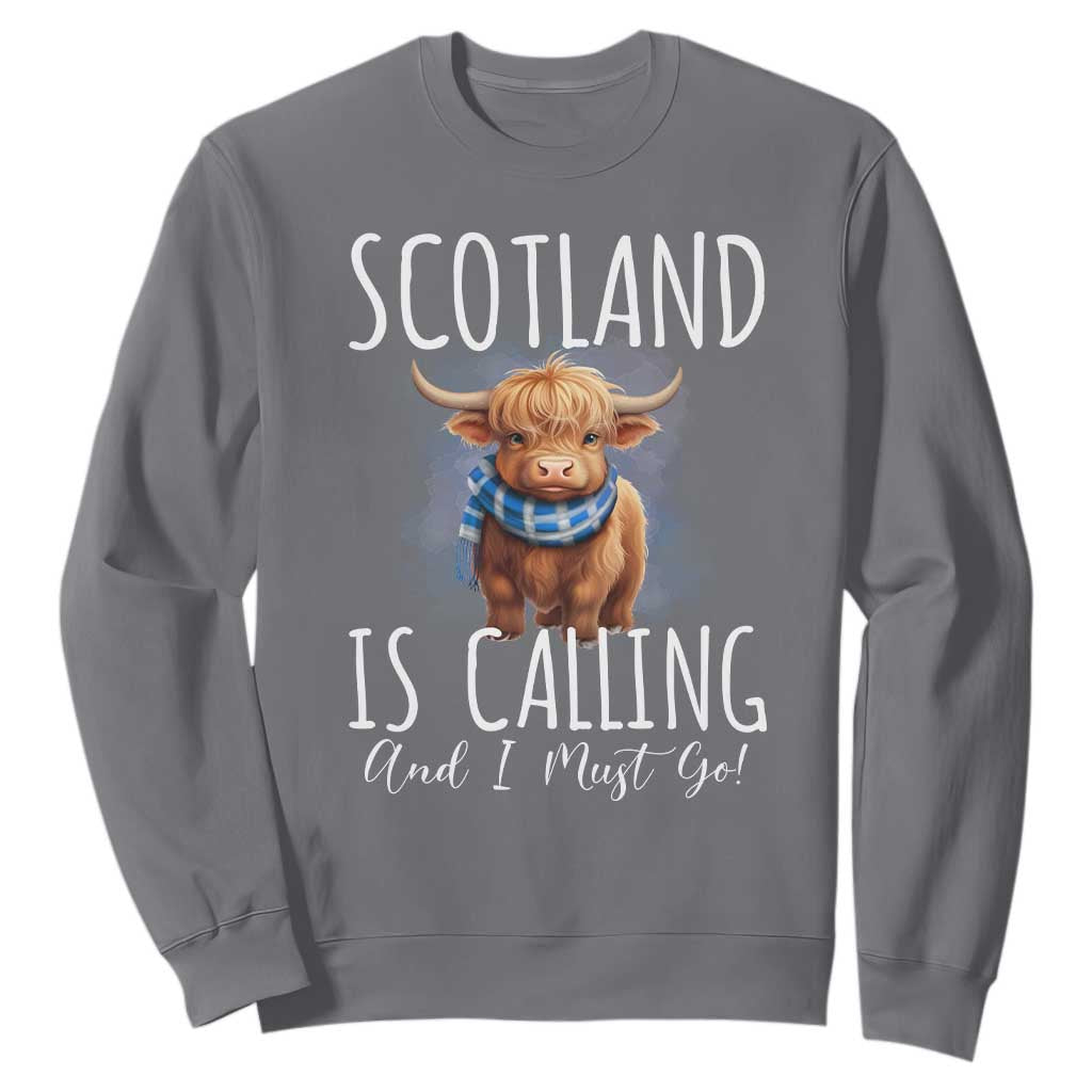 Scotland is Calling and I must Go Highland Cow Sweatshirt TS09 Charcoal Print Your Wear